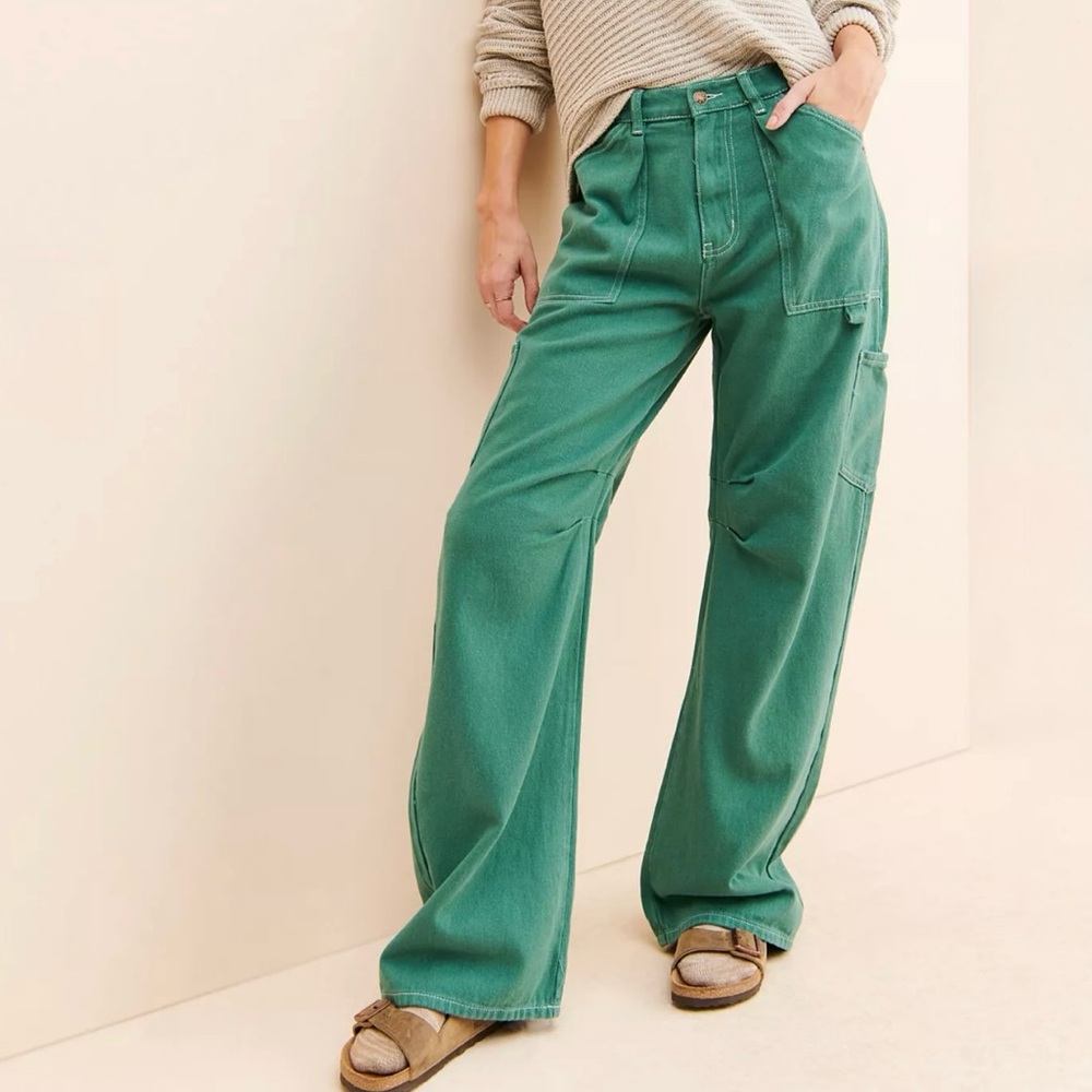 Lioness Miami Vice Relaxed Jeans, Green Wide Leg Pants